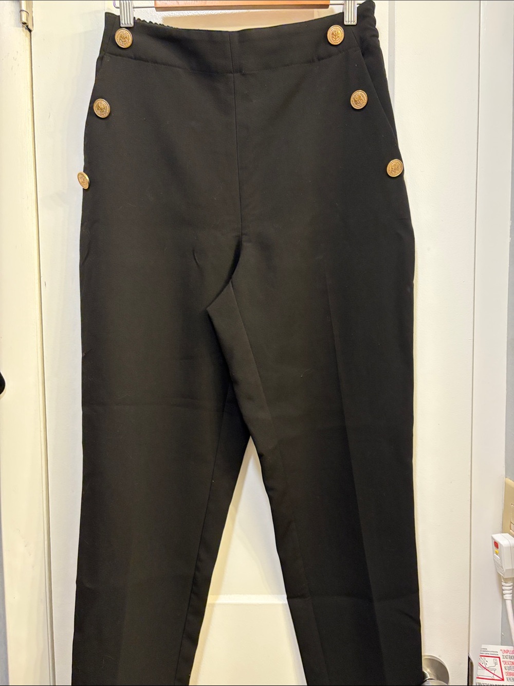 Zara Black High-Waist Sailor Trousers with Gold Buttons